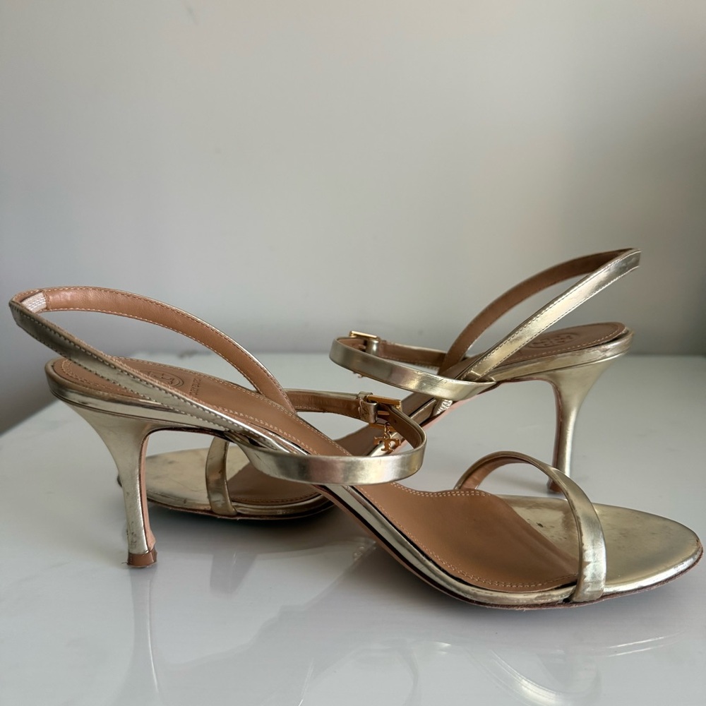 Tory Burch Penelope Slingback Sandal Mirror Metallic Gold Size 9 - Picture 10 of 13